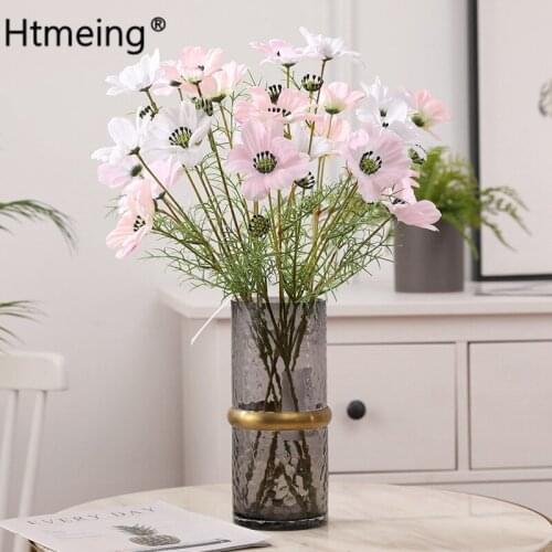 3 heads silk flowers field cosmos artificial gesanghua silk daisy fake gerbera bouquet for wedding room decoration