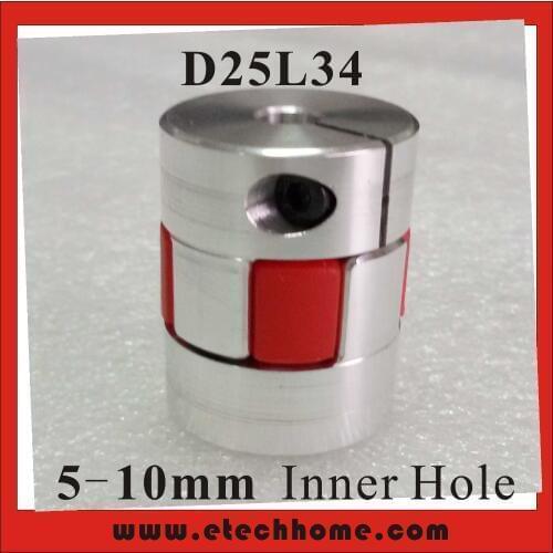 Motor Jaw Shaft Coupler Claw-type Flexible Coupling with Elastic Spider D25xL34mm Inner hole 5-10mm for Stepper Servo Motor