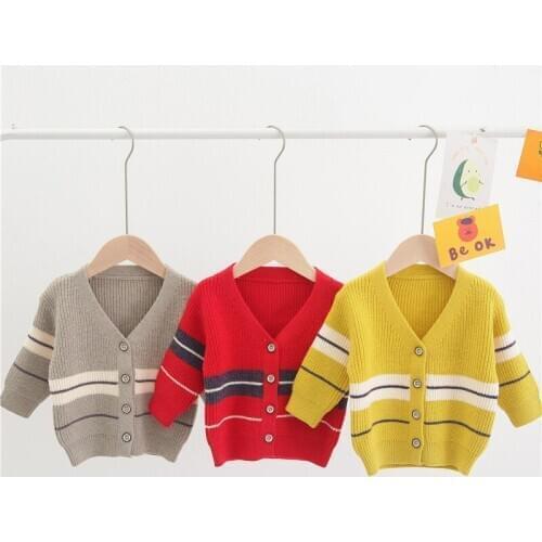 2 3 4 5 Y Toddler Boy Sweater Coat Korean Striped College Style Knitted Sweater For Boys Kids Knit Cardigan 2020 Autumn New