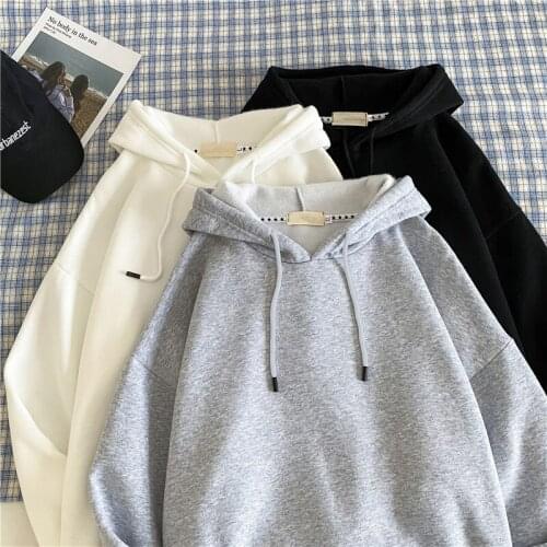 Hoodie sweatshirt mens and womens fashion solid color red black gray white autumn and winter fleece hip-hop hoodie casual top