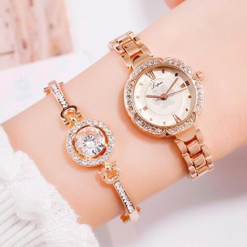 Top Brand Luxury Women Dress Watches Set Fashion Geometric Bangle Bracelet Quartz Clock Ladies Wrist Watch Rose Gold Watches