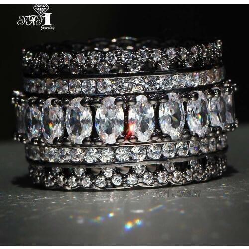 YaYI Jewelry Fashion Princess Cut Huge 4.3 CT White Zircon Black Color Engagement Rings Set wedding Rings Party Rings