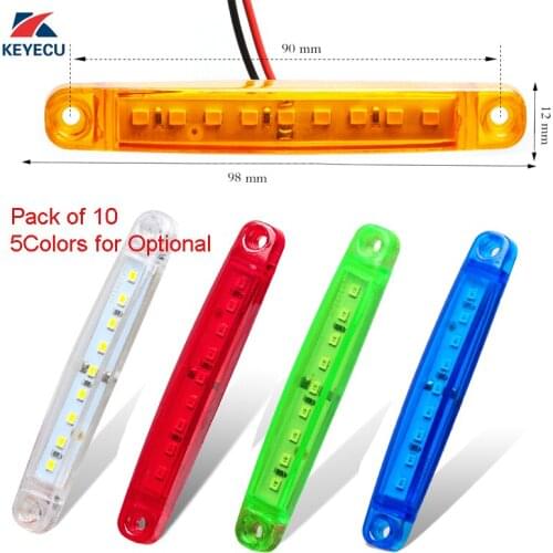 KEYECU 10x3.8" 9 LED Side Marker Light Trailer Rear Indicator Lights for Truck Bus Boat Cab Rv Lorrieds Jeep Suv 12/24V Optional