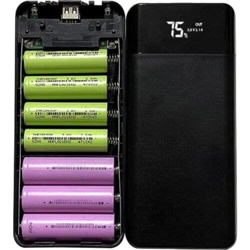 7x18650 Battery Charger Box Power Bank Holder Case Dual USB LCD Digital Display 7*18650 Battery Shell Storage Organize DIY