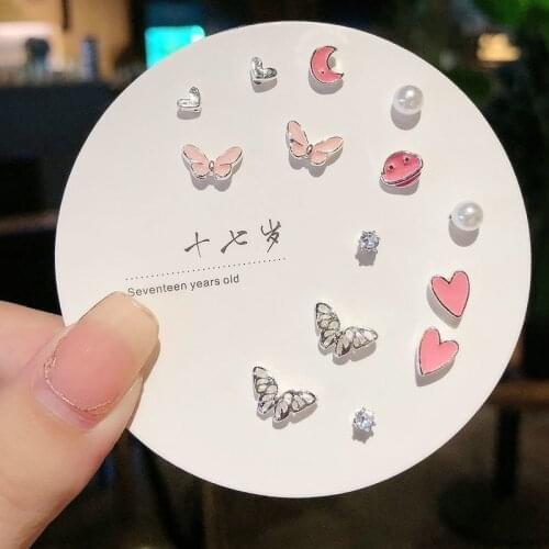 EBEN-EZER 7Pairs/SET Week Stud Earings Heart Snowflower Geometric Jewelry for Women Girls