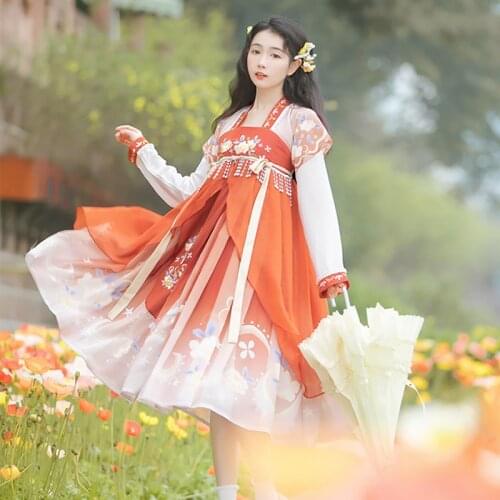 Hanfu Women Cosplay Costumes Stage Costume Orange Princess Dress Chinese Traditional Dress Fairy Clothes Folk Dancewear DL7922