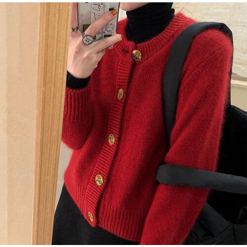 2021 Autumn Winter Womens Knitted Cardigans Sweater Button Fashion Long Sleeve Loose Coat Thick Solid Female Tops