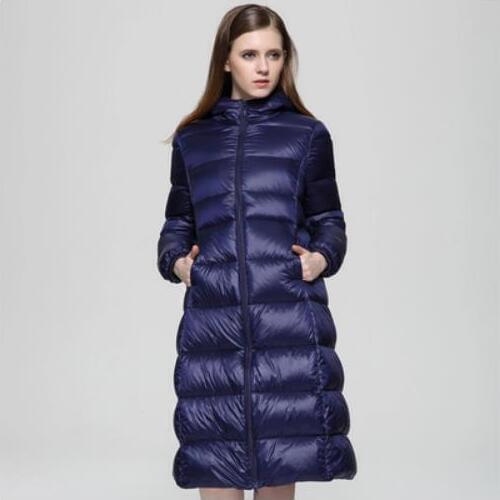 Winter fashion duck down coat female X-long over the knee hooded down parkas was thin oversized warm doaw coats F510 dropship