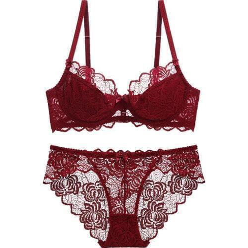Plunge Sexy Lingerie Lace Underwire Bralette Bra and Panty set Unlined Underwear Women Intimates SET Pink sexy back Floral