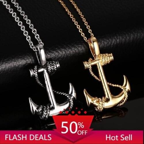 2021 European and American Jewelry Anchor Necklace Retro Hot Sale Mens Stainless Steel Necklace Punk Pendant Titanium Gift