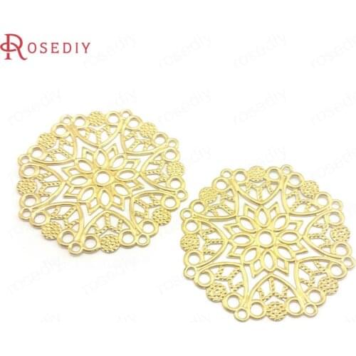 30556)20PCS 35MM Not plated color Brass Round Flower Decorative Spacers Diy Jewelry Findings Accessories Wholesale