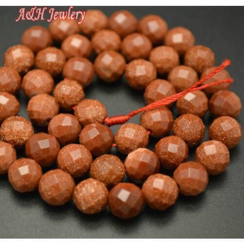 High Quality Gold Sand Stone Beads 64 Surface Faceted Round Beads DIY Jewelry Findings Beads 5Strand/lot