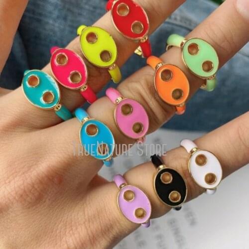 5Pcs RM39079 For Women Jewelry Adjustable Womens Jewelry For Her Ladies Copper Ring Colors Enamel Can Top Ring