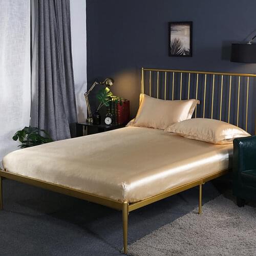Beige Silky Satin Cool Bedding Fitted Sheet Pillowcase Bed Cover 1/3pcs Mattress Cover Bedspreads Bedsheet with Rubber Band