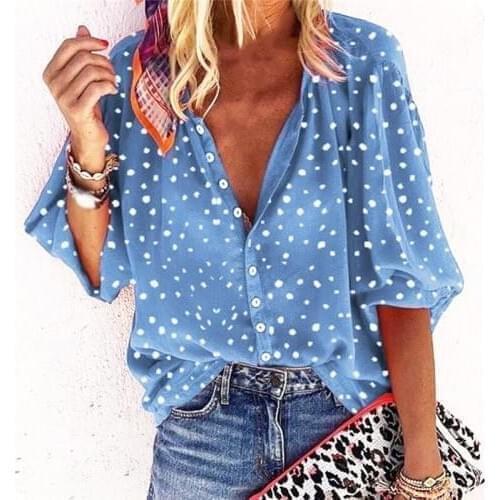 Elegant Blouse Casual Lanterm Sleeved Shirt Women Soft Printing Polka Dot Top Famale Blouse V-neck Roupas Feminina Plus Size