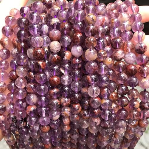 Natural Purple Phantom Ghost Quartzs Cacoxenite Beads Round DIY Loose Beads For Jewelry Making Beads Accessories 15'' Women Gift