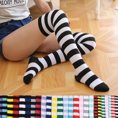 Fashion Cute Women Girls Kawaii Lolita Cotton Long Striped Thigh High Stocking Anime Cosplay Over Knee Socks