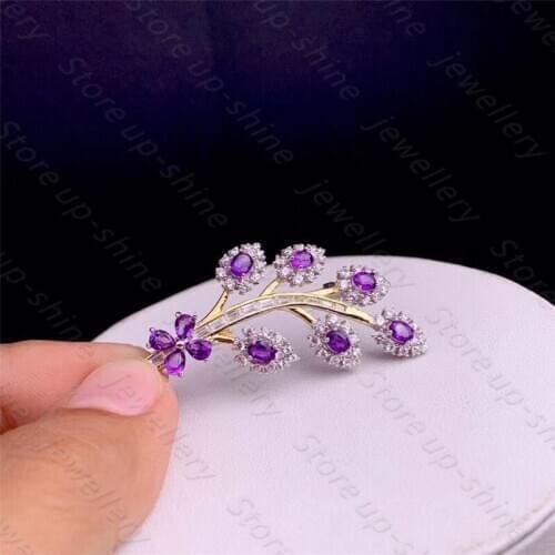 Hot sale style natural amethyst 925 silver womens pendant & brooch dual-use, elegant and elegant for wedding & birthday gifts