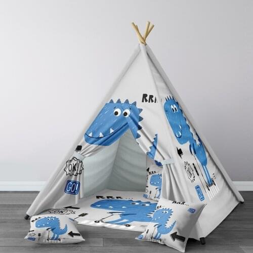 Play Tent for Kids Wigwam Portable Indoor Playground Tents Children Bedrooms Runner Blue Dinosaur Model 038