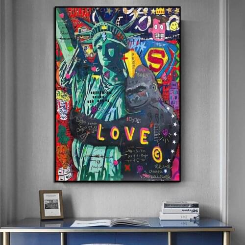 Street Graffiti Art Funny Mona Lisa Liberty Canvas Painting Monkey Wall Art Posters Prints Wall Picture for Home Decor Cuadros