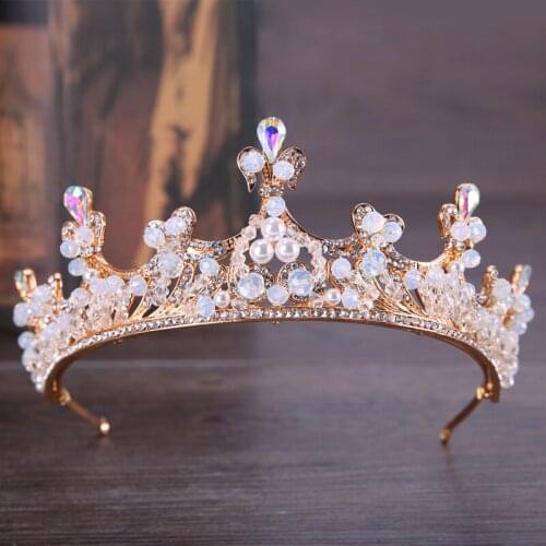 Korean Crystal rose Crown Angel Wings Princess Headdress Bridal Tiara Headband Cute Pearl Wedding Hair Accessories Jewelry