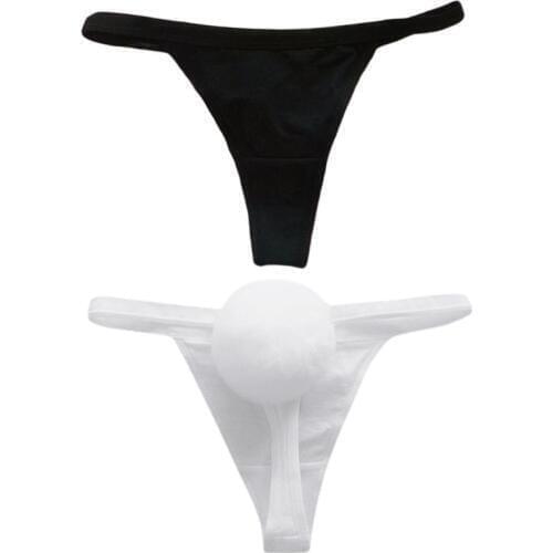 Cosplay Bunny Girl Underwear Removable Rabbit Hair Pompom Ball Tail G-String Low Waist Cotton Solid Color Lolita Thong Briefs