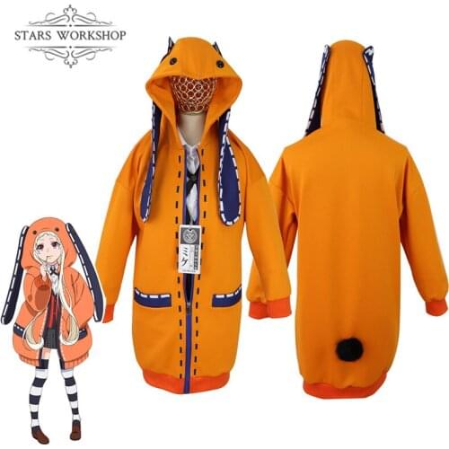 Anime Kakegurui Yomoduki Runa Cosplay Costume Zipper Pullover Hoodies Long Jacket Coat Daily Casual For Halloween Carnival