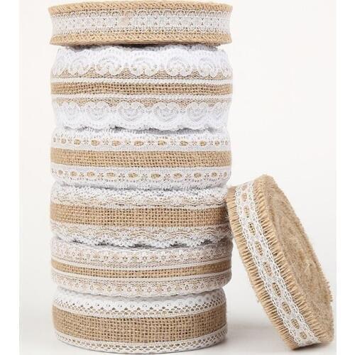 2 Meter Natural Jute Burlap Rolls Hessian Ribbon With Lace Vintage Rustic Wedding Decoration Wedding Party Favors 2.5cm