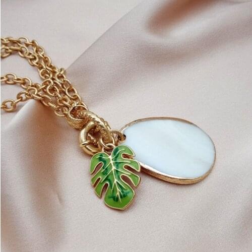 Mini street style Europe and The United States wind ornaments multi-layer metal chain no matter brand drops oil green leaf neckl