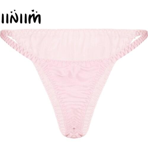 Mens Lingerie Sissy Panties Low Waist Satin Thongs Frilly Elastic Waistband G-string Sexy Underpants Breathable Briefs Underwear