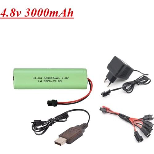 4.8v 3000mah NiMH Battery and Charger For Rc toys Cars Boats Guns Tanks Ni-MH AA 4.8v Rechargeable Battery Pack 1pcs to 2pcs