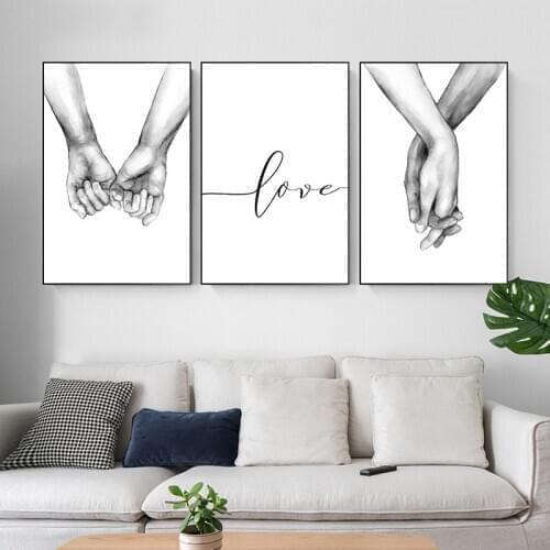 Nordic Art Black And White Sketch Canvas Art Posters And Prints Lover Holding Hands Canvas Paintings On the Wall Art Pictures