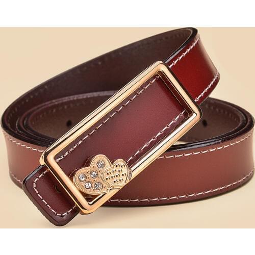 New womens smooth buckle belt, leather belt, pure cow leather, fashionable and versatile trouser belt, straight