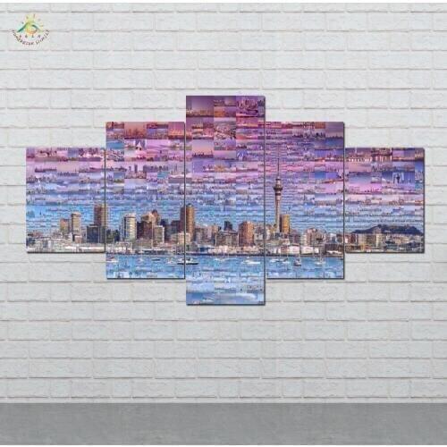 Auckland Travel City View Wall Art Canvas Painting Posters and Prints Decorative Picture Decoration Home For Living Room 5 PIECE