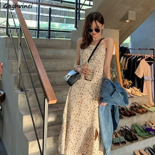 Oversize 4XL Women Ruffles Sleeveless Dress High Quality Floral Print Square Collar Loose Outwear Dresses Asymmetrical Side-slit