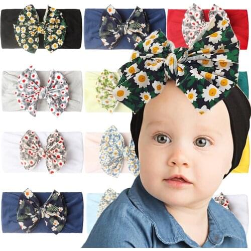 Floral Print Baby Headband Big Bows Soft Elastic Newborn Hair Band Sweet Princess Kids Children Baby Girl Hair Accessories