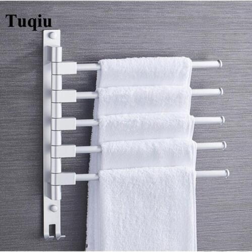 Space aluminum bathroom towel rack rotating rod towel rack hotel towel rack bars movable pole wall mounted