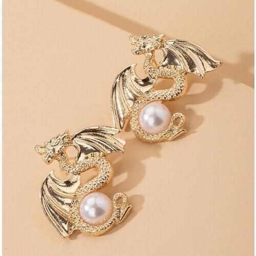 Fashion Dragon-Shaped Earrings Female Europe Vintage Exaggerated Long Creative Fun Elements stud Earrings