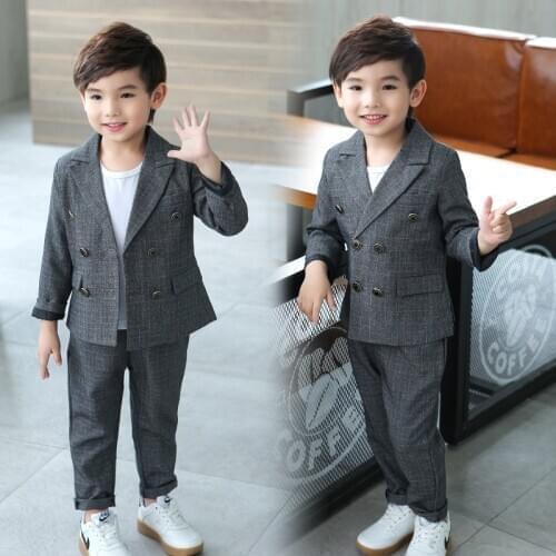 Spring Autumn Children Suit Set British Style Boys Handsome Wedding Party Dresses Costume Kids Double Breasted Blazer Pants