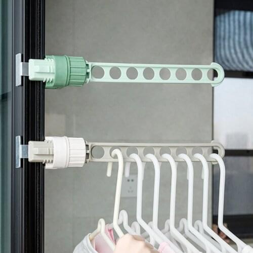 8 Holes Hanging Multifunctional Wall-Mounted Clothes Hangers Folding Retractable Indoor Outdoor Hangers J2Y