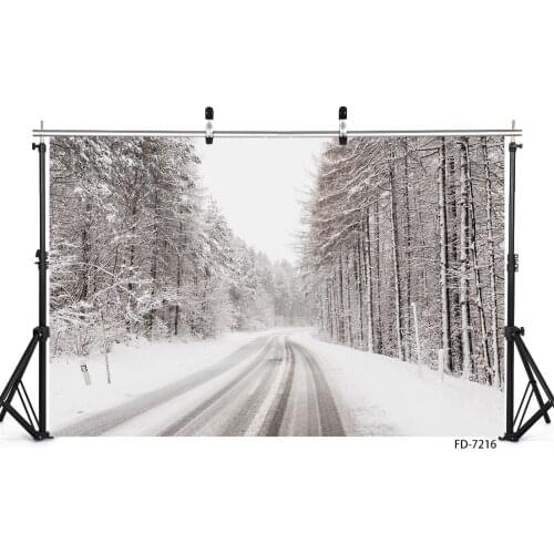 Winter Snowy Pine Tree White Road Photographic Backgrounds Children Baby Portrait Vinyl Backdrops for Photo Studio Photophone