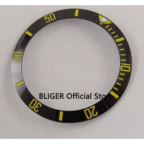 High quality 38mm black ceramic bezel yellow marks luminous dot watch bezel insert fit 40mm SUB Automatic Movement mens watch