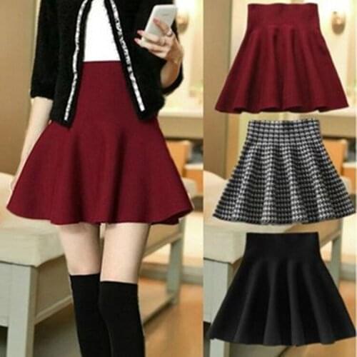 Woman Skirts Autumn and Winter High Waist Knit Short Skirt A- Line Skirt Pleated Skirt Womens Skirt Faldas Jupe