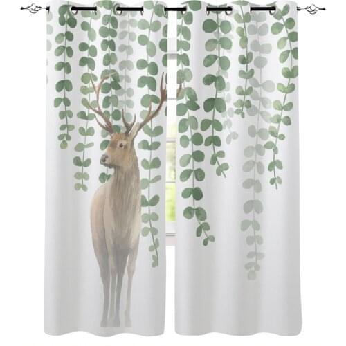 Animal Elk Watercolor Leaves Curtains For Bedroom Living Room Modern Kitchen Windows Curtain Home Decoration Drapes