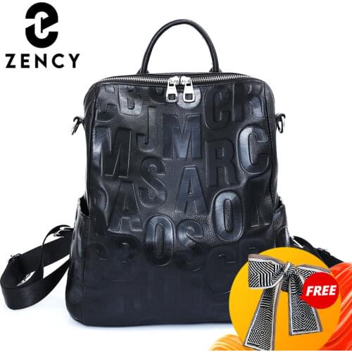 Zency Genuine Leather 2021 Female Backpack Fashion Designer Shoulder School Travel Knapsack Commute Rucksack Satchel For Women