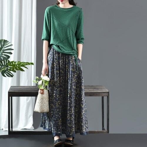 WomenS Skirt 2020 New Cotton Linen Floral Women Skirt Ethnic Style High Waist Patchwork Vintage Midi Skirts For Women 11604