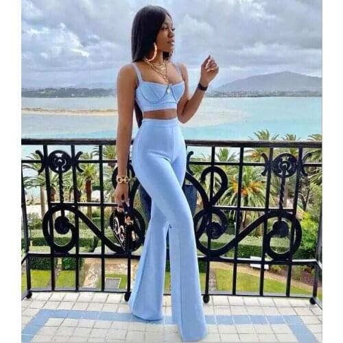 Summer Sexy Sleeveless Gray Pink Blue High Quality Two Piece Long Bandage Outfit 2021 Celebrity Designer Fashion Womens Set