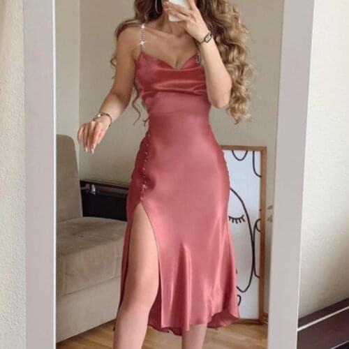 Women Elegant Slash Neck Spring Party Dress Sexy Off Shulder Satin Sequin Sling Dress Summer Sleeveless Split Long Beach Dresses