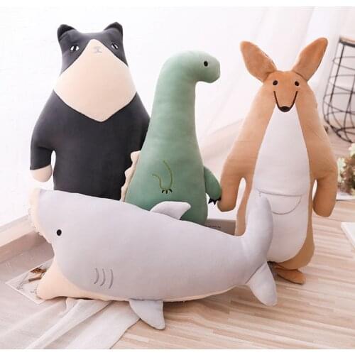 2019 Nordic Style Plush Animal Cat Dinosaur Shark Kangaroo Toys Home Decor Soft Pillow Cushion Stuffed Plush Doll for Children