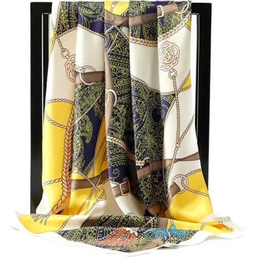 2021 Luxury Brand New Silk Scarves Women Foulard Square Head Hijab Scarf Ladies Sunscreen Shawl 90cm Bandanna Large Wrap Muffler